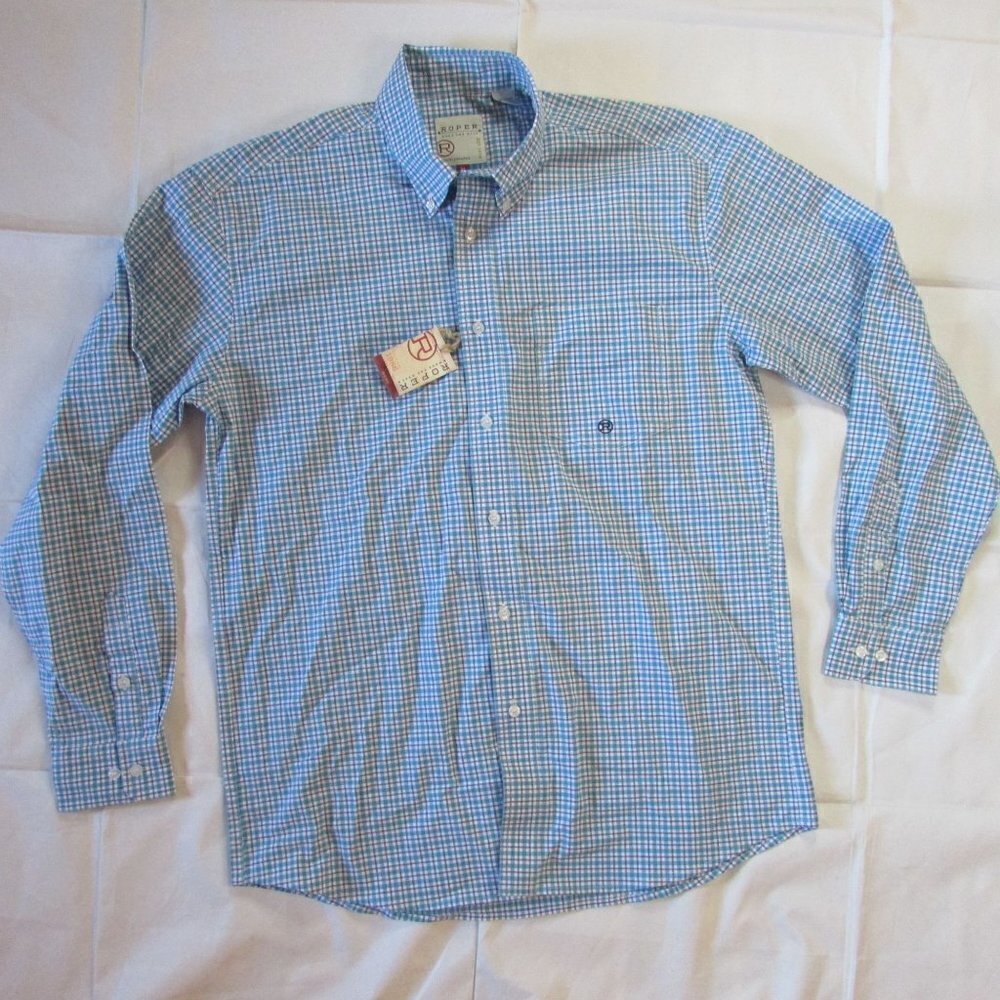Roper Men's Medium Long Sleeve Stretch Button Up Western Shirt - Turquiose